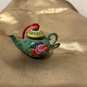 Mary Engelbreit Green Floral Teapot Ornament “1997”